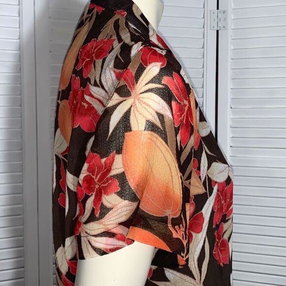 Vintage 90’s Semi Sheer Double Layered Brown Floral Button Down Blouse 14P - Picture 7 of 14